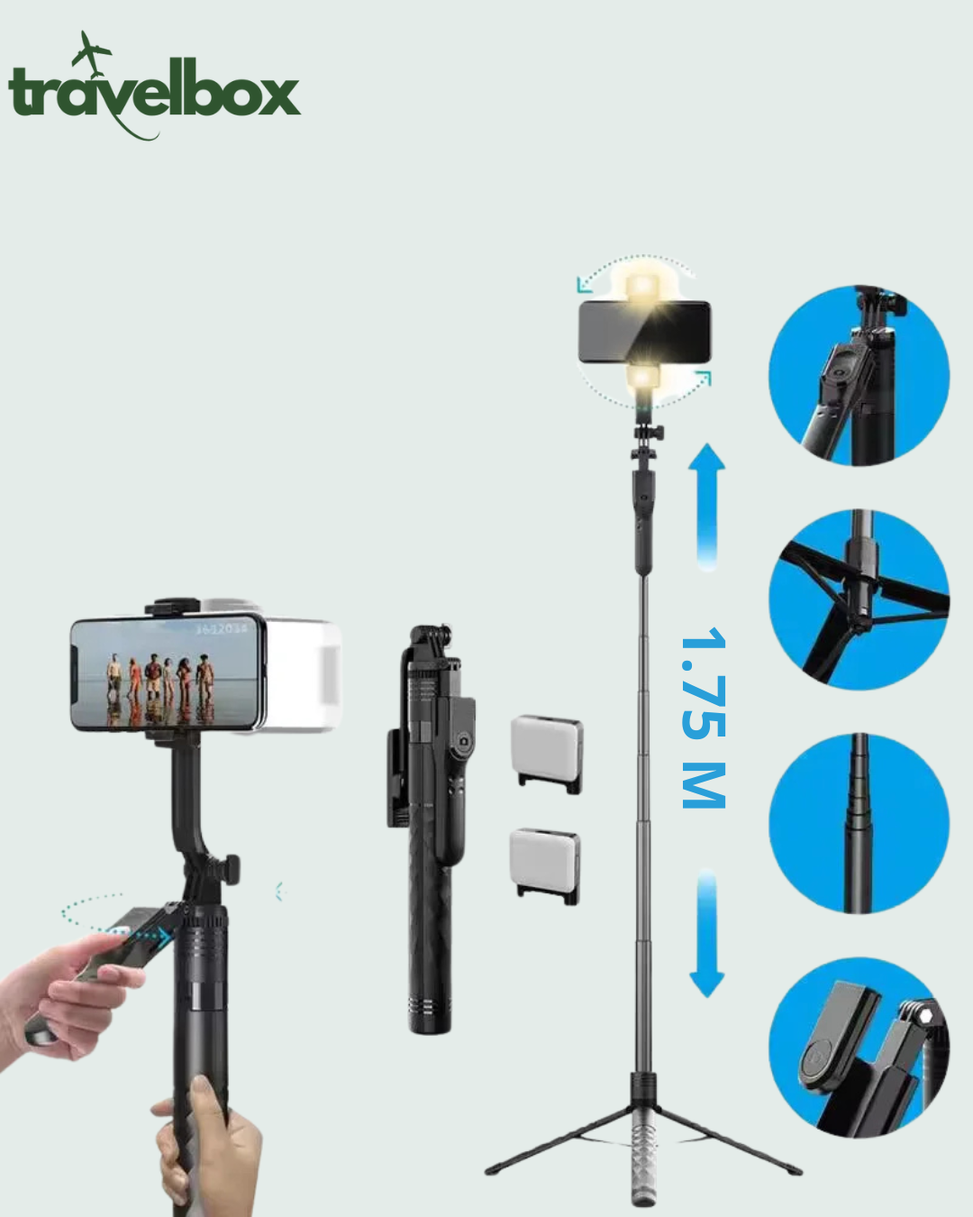 Palo de Selfie Extensible 1,75m con Control Remoto